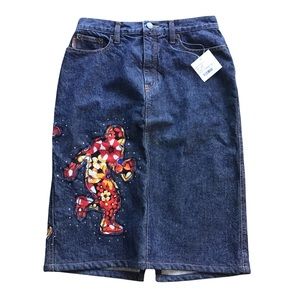 Moschino Jean Skirt Baseball Football Appliqué US 8